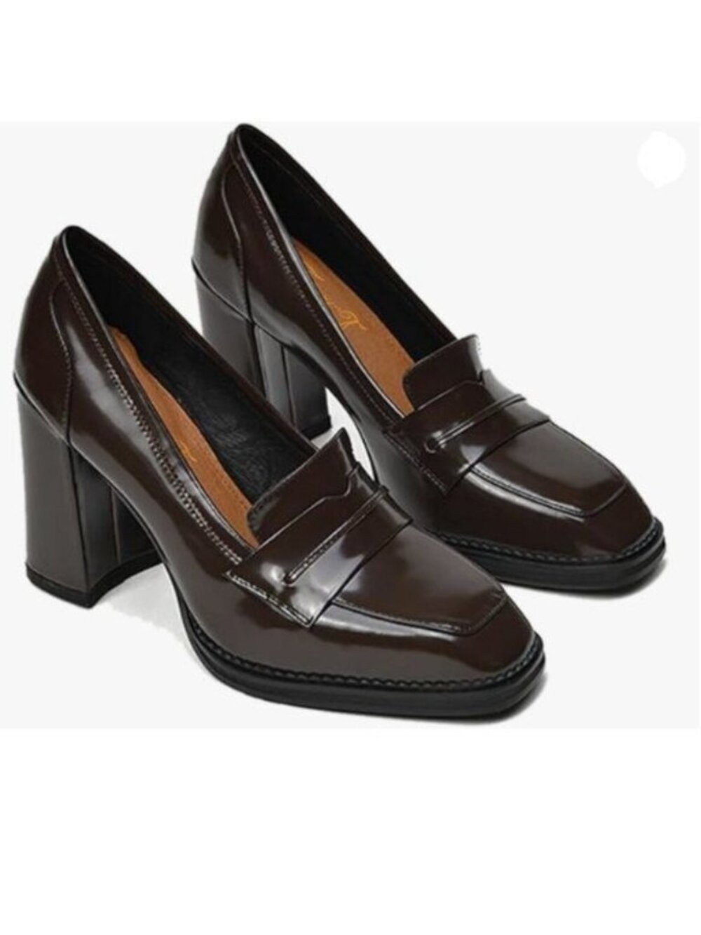 FOWT Dressy High Block Heels Loafers for Women Classical Square Toe Pumps Brown